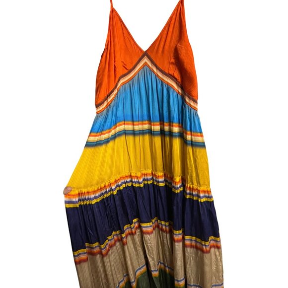 Striped Boho Maxi Dress By Tanvi Kedia With Adjustable Straps & V-Neckline - Picture 3 of 11